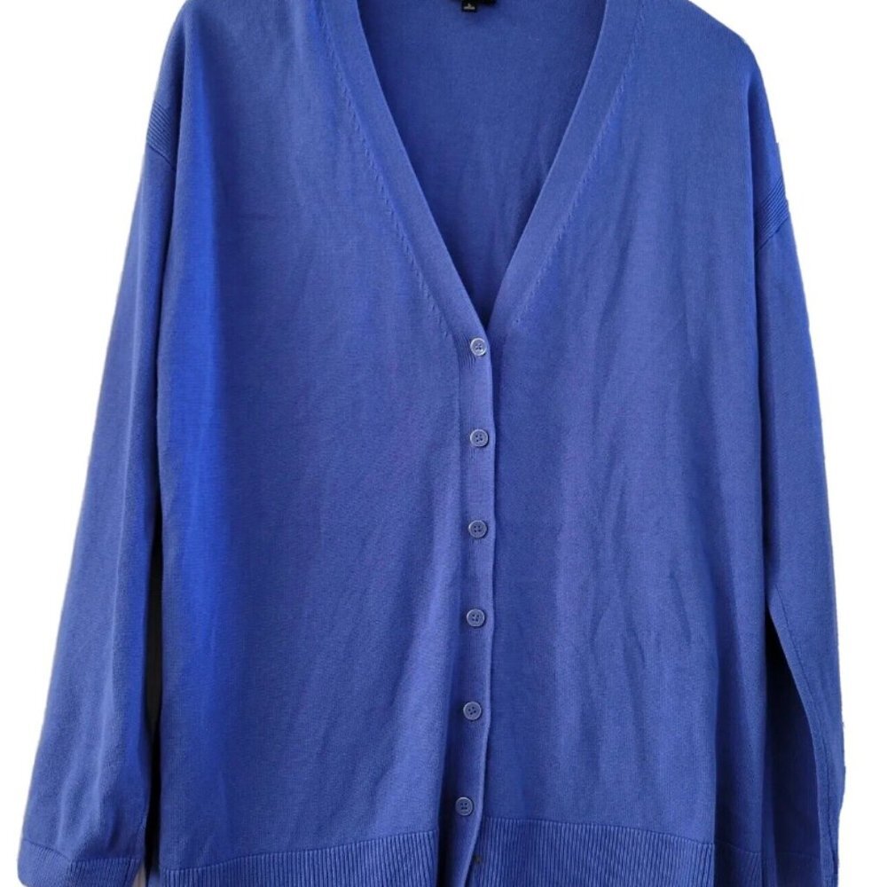 Talbots Blue V Neck Plus Size 2X Cardigan Button Up Side Slits Long Sleeves
